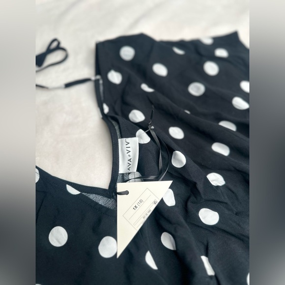 Ava & Viv Dress Womens 1X (18) Black White Polka Dots Midi Dress With Pockets - Picture 3 of 10